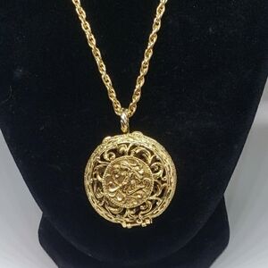 Vintage Corday Gold Tone Perfume Round Locket with Original Chain